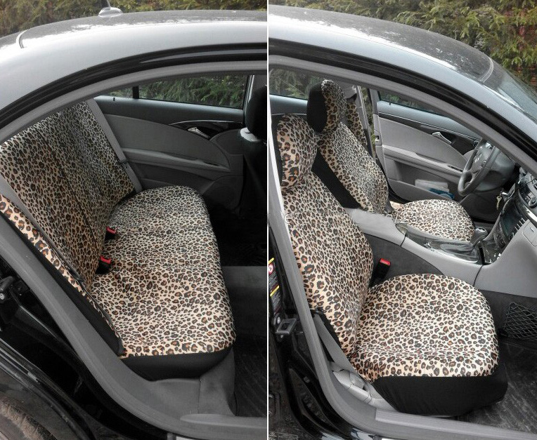 Luxury Leopard Print Car Seat Cover Universal Fit Seat Belt Pads Steering Wheel Cover Protector - Gold