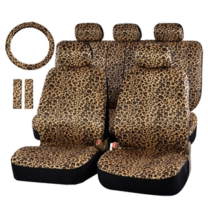 Luxury Leopard Print Car Seat Cover Universal Fit Seat Belt Pads Steering Wheel Cover Protector - Gold