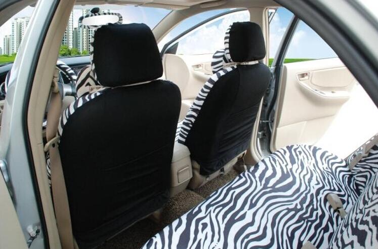 Luxury Zebra Stripe Car Seat Cover Universal Fit Seat Belt Pads Steering Wheel Cover Protector - White