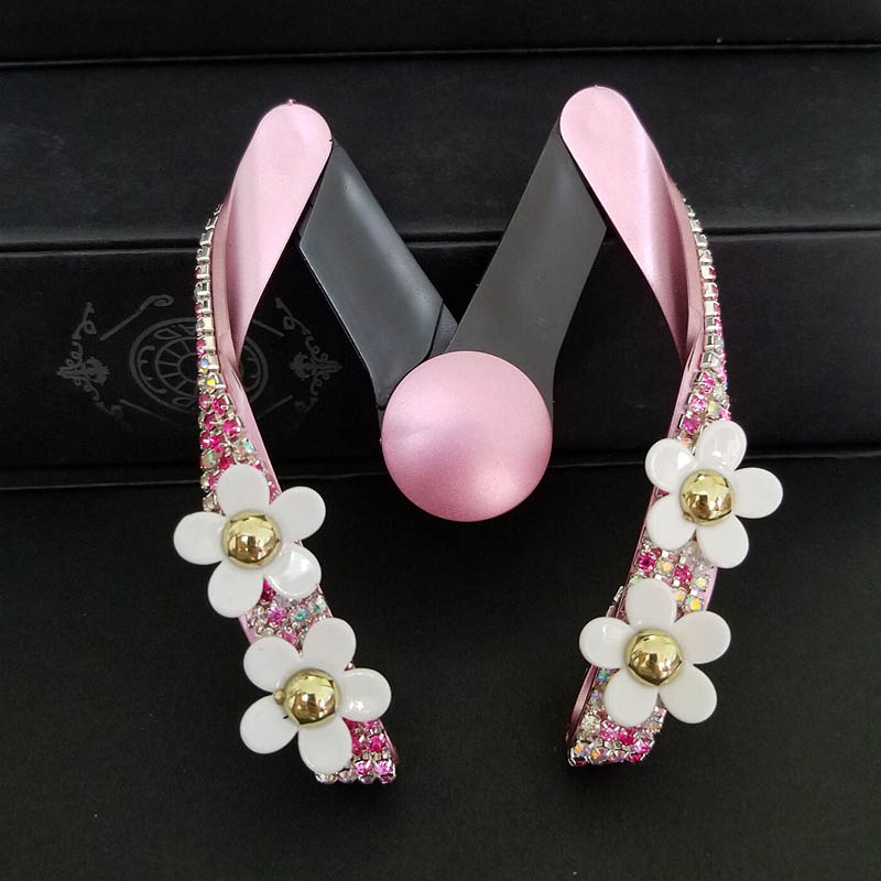 M Shape Daisy Car Mobile Phone Holder Crystal Rhinestone Air Vent Mount Clip Stand GPS - Pink