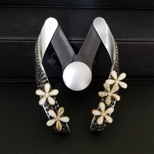 M Shape Flower Car Mobile Phone Holder Crystal Rhinestone Air Vent Mount Clip Stand GPS - Black