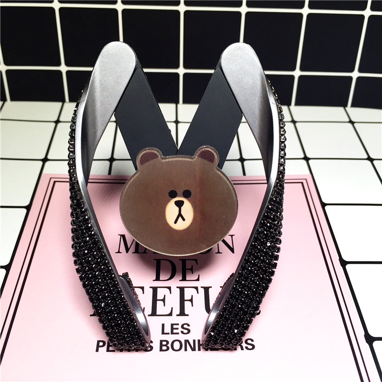 M Shape Universal Car Mobile Phone Holder Crystal Brown Bear Air Vent Mount Clip Stand GPS - Black