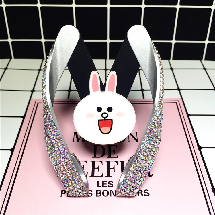 M Shape Universal Car Mobile Phone Holder Crystal Cute Bunny Air Vent Mount Clip Stand GPS - White