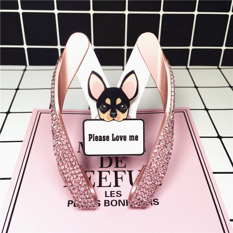 M Shape Universal Car Mobile Phone Holder Crystal Cute Dog Air Vent Mount Clip Stand GPS - Pink