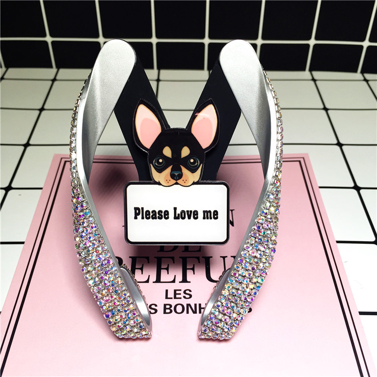 M Shape Universal Car Mobile Phone Holder Crystal Cute Dog Air Vent Mount Clip Stand GPS - White