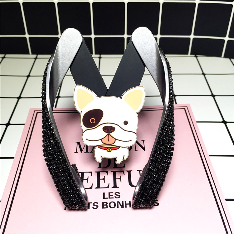 M Shape Universal Car Mobile Phone Holder Crystal Fat Dog Air Vent Mount Clip Stand GPS - Black