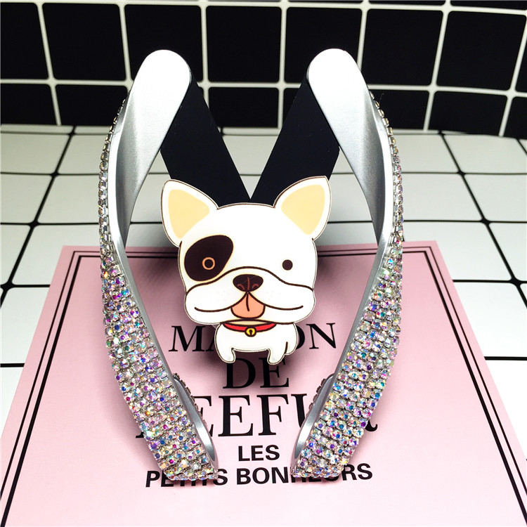 M Shape Universal Car Mobile Phone Holder Crystal Fat Dog Air Vent Mount Clip Stand GPS - White