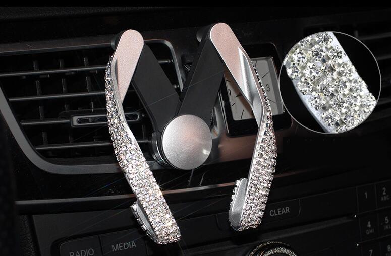 M Shape Universal Car Mobile Phone Holder Crystal Glasses Dog Air Vent Mount Clip Stand GPS - White