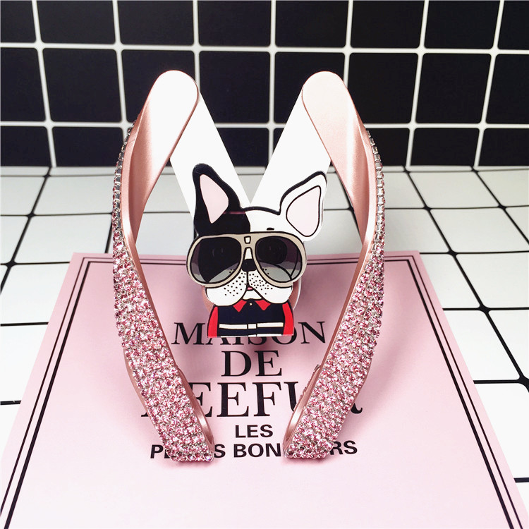 M Shape Universal Car Mobile Phone Holder Crystal Glasses Dog Air Vent Mount Clip Stand GPS - Pink