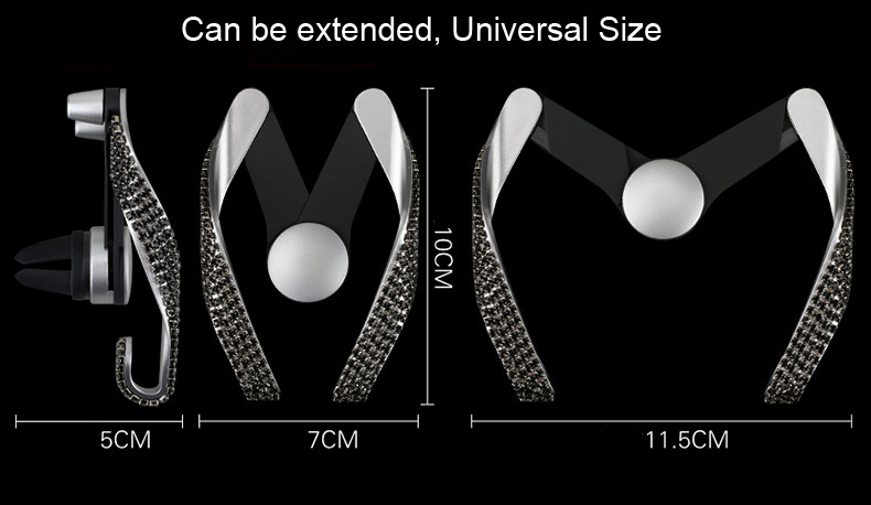 M Shape Universal Car Mobile Phone Holder Crystal Rhinestone Air Vent Mount Clip Stand GPS - White