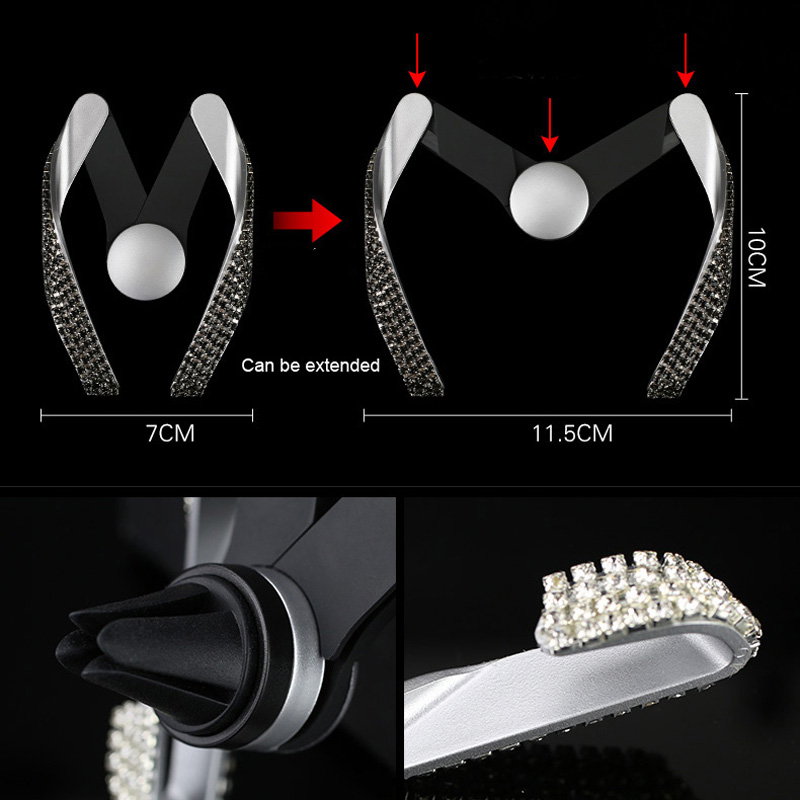 M Shape Universal Car Mobile Phone Holder Crystal Rhinestone Air Vent Mount Clip Stand GPS - White