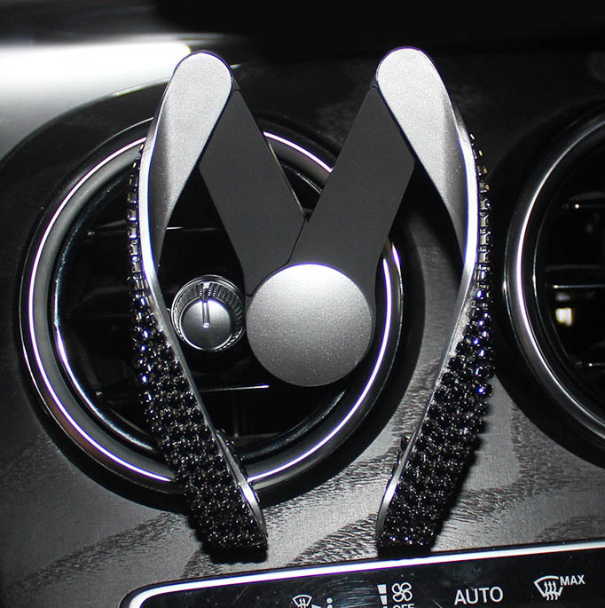 M Shape Universal Car Mobile Phone Holder Crystal Rhinestone Air Vent Mount Clip Stand GPS - Black