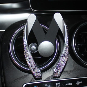 M Shape Universal Car Mobile Phone Holder Crystal Rhinestone Air Vent Mount Clip Stand GPS - Purple