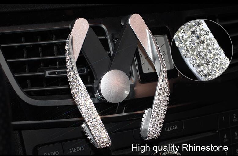 M Shape Universal Car Mobile Phone Holder Crystal Rhinestone Air Vent Mount Clip Stand GPS - White