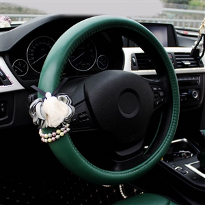 Mesh Pear Pretty Flower PU Leather Vehicle Steering Wheel Covers 15 inch 38CM - Green