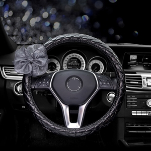 New Flower Pu Leather Handle Car Steering Wheel Covers 15 inch 38CM - Black