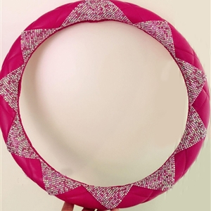 New Luxury Diamond Leather Car Steering Wheel Women Bling Crystal Handle Cover Interior - Rose Color