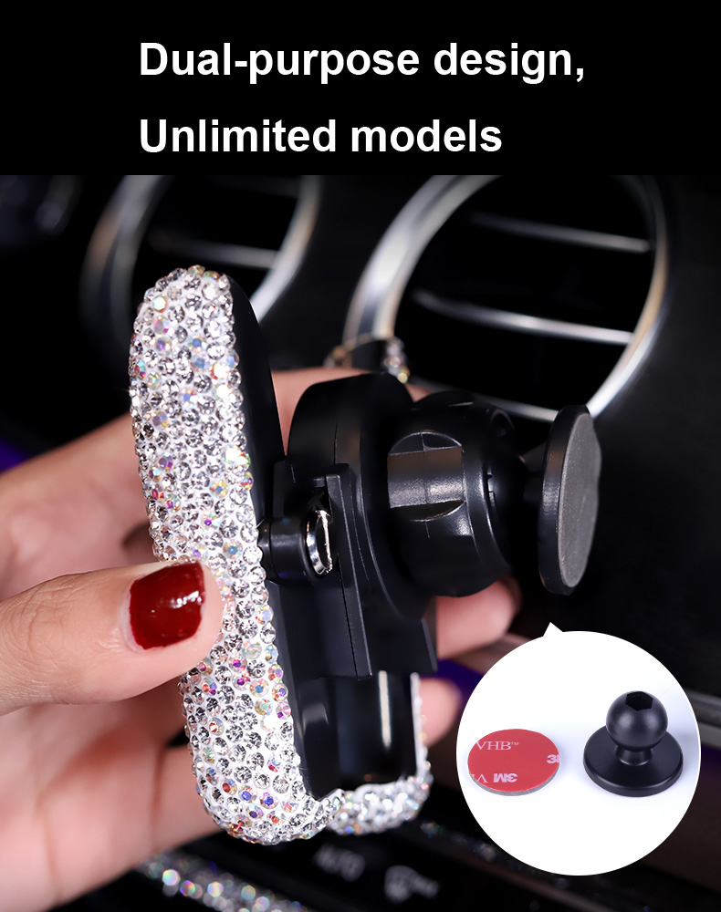New Universal Car Mobile Phone Holder Crystal Rhinestone Air Vent Mount Clip Stand GPS - Red