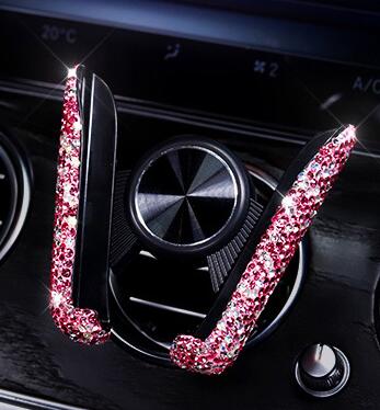 New Universal Car Mobile Phone Holder Crystal Rhinestone Air Vent Mount Clip Stand GPS - Pink
