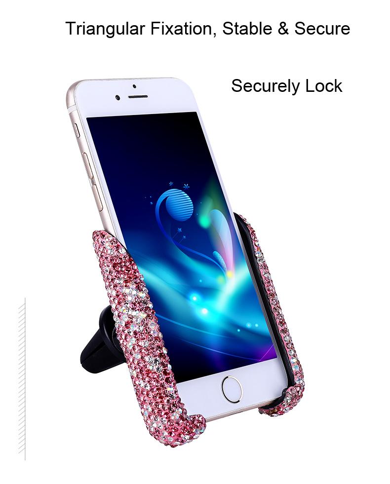 New Universal Car Mobile Phone Holder Crystal Rhinestone Air Vent Mount Clip Stand GPS - Pink