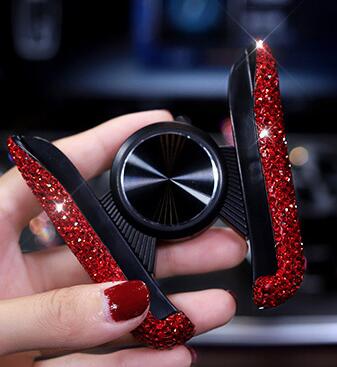 New Universal Car Mobile Phone Holder Crystal Rhinestone Air Vent Mount Clip Stand GPS - Red