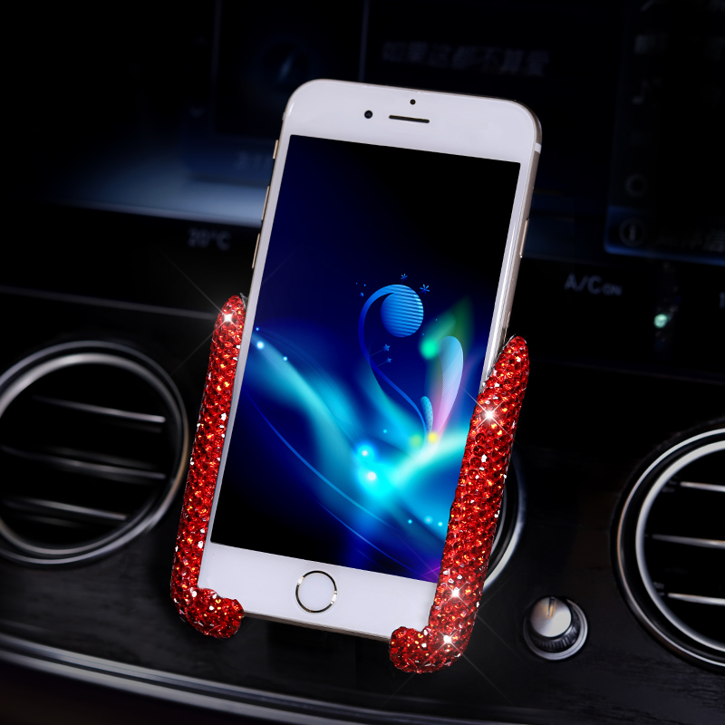 New Universal Car Mobile Phone Holder Crystal Rhinestone Air Vent Mount Clip Stand GPS - Red