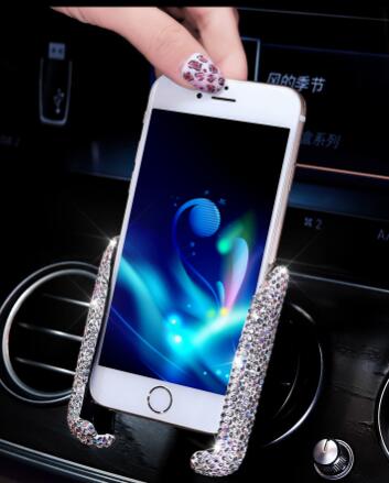 New Universal Car Mobile Phone Holder Crystal Rhinestone Air Vent Mount Clip Stand GPS - White