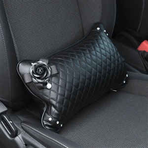 Nice Camellia Women Rhinestone Car Seat Waist Pillows PU Leather Rectangle Cushions 1pcs - Black