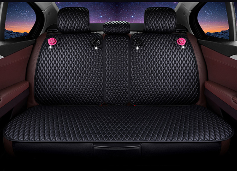 Personalized Leather Car Seat Covers Punk Camellia Universal Auto Cushion 5 Seat Vehicle Sets - Black Rose