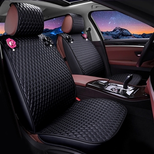 Personalized Leather Car Seat Covers Punk Camellia Universal Auto Cushion 5 Seat Vehicle Sets - Black Rose
