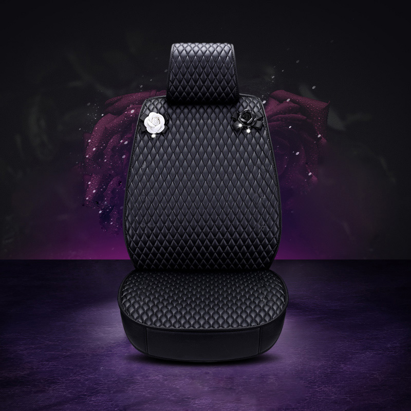 Personalized Leather Car Seat Covers Punk Camellia Universal Auto Cushion 5 Seat Vehicle Sets - Black White