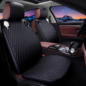 Personalized Leather Car Seat Covers Punk Camellia Universal Auto Cushion 5 Seat Vehicle Sets - Black White