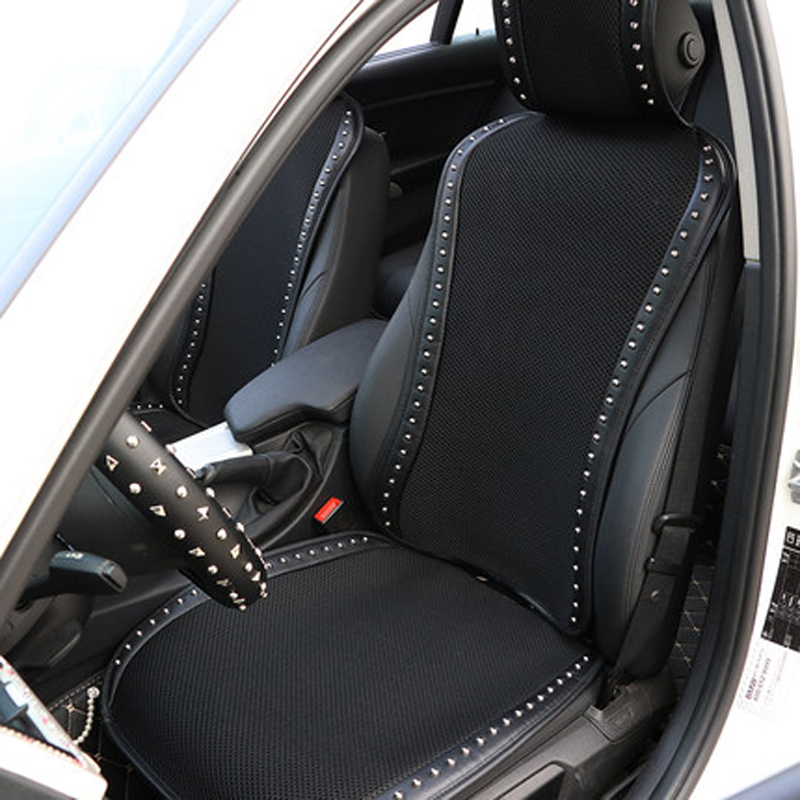Personalized Leather Car Seat Covers Punk Rivet Universal Auto Cushion 1PC Front Cover - Black