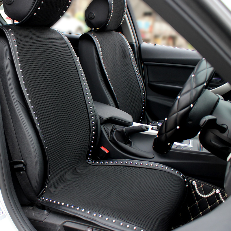 Personalized Leather Car Seat Covers Punk Rivet Universal Auto Cushion 5 Seat Vehicle Sets - Black