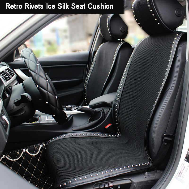 Personalized Leather Car Seat Covers Punk Rivet Universal Auto Cushion 5 Seat Vehicle Sets - Black