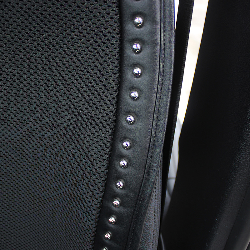 Personalized Leather Car Seat Covers Punk Rivet Universal Auto Cushion 1PC Front Cover - Black