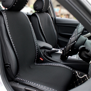 Personalized Leather Car Seat Covers Punk Rivet Universal Auto Cushion 5 Seat Vehicle Sets - Black