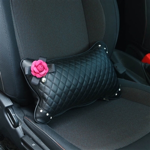 Pretty Camellia Women Rhinestone Car Seat Waist Pillows PU Leather Rectangle Cushions 1pcs - Black