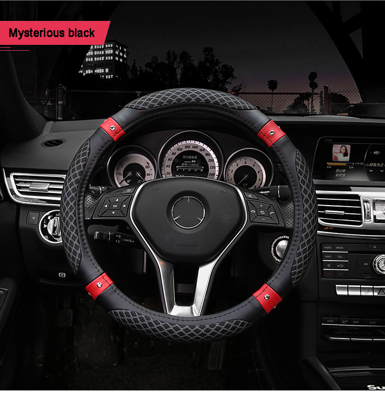 Pretty Car Steering Wheel Wrap Ice Silk Leather 15 Inch 38CM - Black
