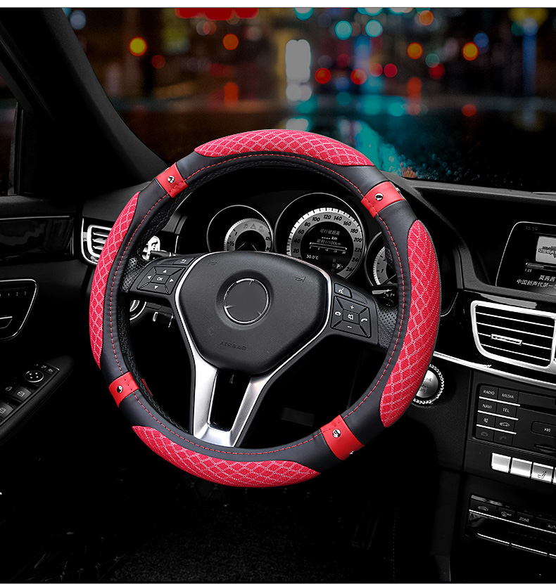 Pretty Car Steering Wheel Wrap Ice Silk Leather 15 Inch 38CM - Red