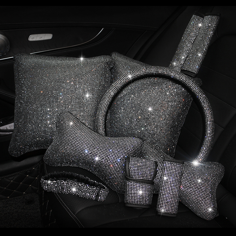 Pretty Women Rhinestone Plush Auto Seat Handbreak Cover 1pcs - Silver