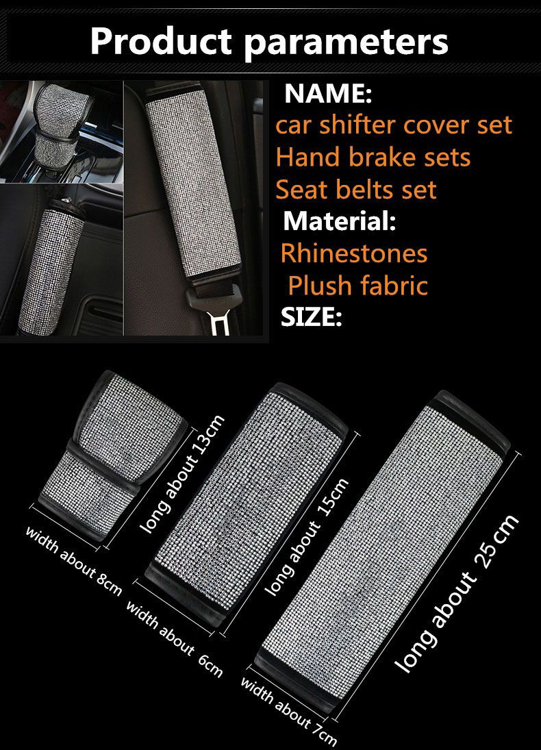 Pretty Women Rhinestone Plush Auto Seat Handbreak Cover 1pcs - Silver