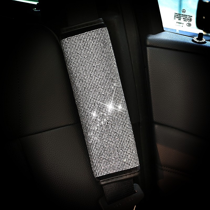 Pretty Women Rhinestone Plush Auto Seat Safety Belt Cover 1pcs - Silver