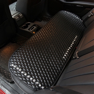 Rear Studded Crystal Leather Car Back Seat Cushion Woman Universal Auto Pads 1pcs - Black