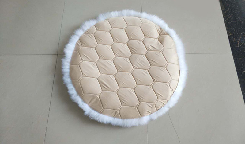 Round Long Wool Car Sheepskin Fur Chair Cushion Winter Plush Mats Home Sofa Office Pads 1pcs - Black