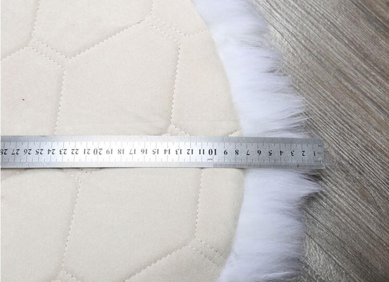 Round Long Wool Car Sheepskin Fur Chair Cushion Winter Plush Mats Home Sofa Office Pads 1pcs - Black