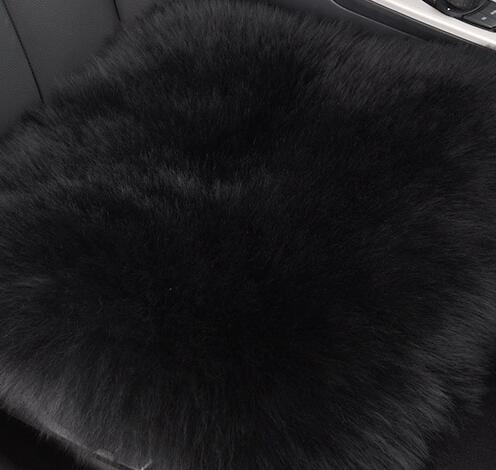 Round Long Wool Car Sheepskin Fur Chair Cushion Winter Plush Mats Home Sofa Office Pads 1pcs - Black