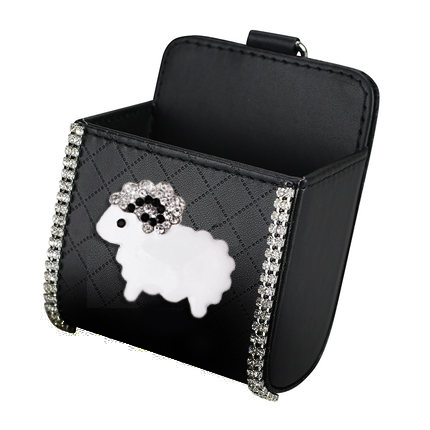 Sheep 1pcs Crystal Car Storage Bucket Leather Storage Box Diamond Auto Storage Bag - Black