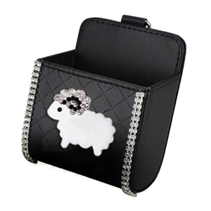 Sheep 1pcs Crystal Car Storage Bucket Leather Storage Box Diamond Auto Storage Bag - Black