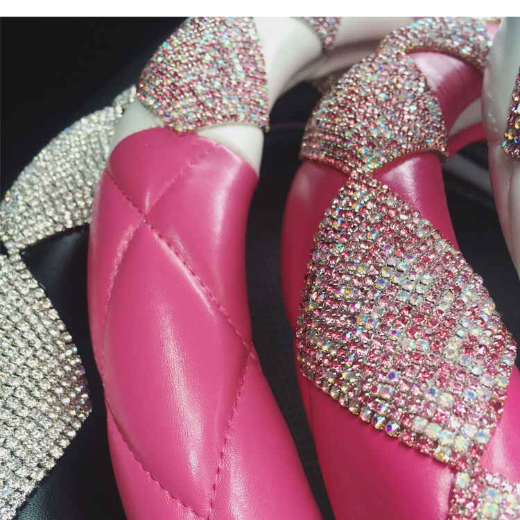 Top Luxury Women Car Steering Wheel Covers Crystal PU Leather 15 inch 38CM - Black